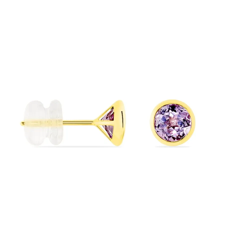 Boucles D'oreilles Puces Parmeclos Or Jaune Amethyste