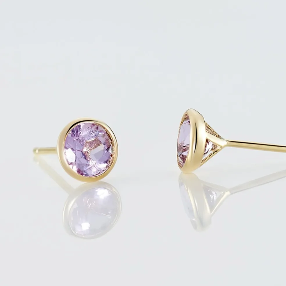 Boucles D'oreilles Puces Parmeclos Or Jaune Amethyste
