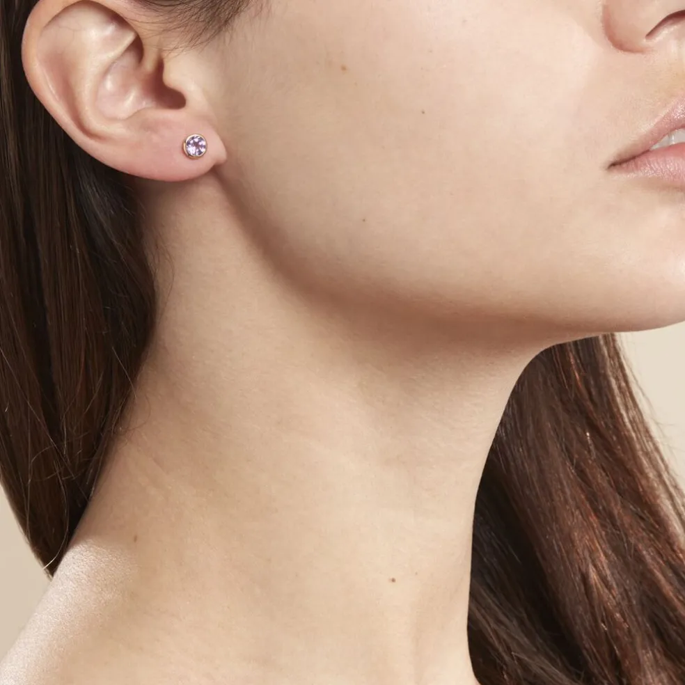 Boucles D'oreilles Puces Parmeclos Or Jaune Amethyste