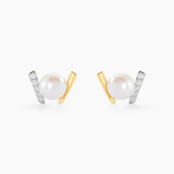Boucles D'oreilles Puces Pearly Or Jaune Perle De Culture Oxyde