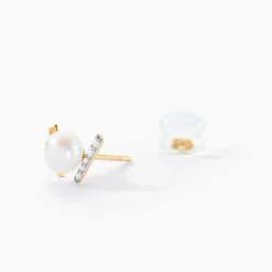 Boucles D'oreilles Puces Pearly Or Jaune Perle De Culture Oxyde