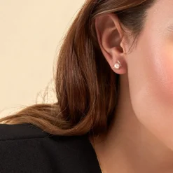 Boucles D'oreilles Puces Pearly Or Jaune Perle De Culture Oxyde