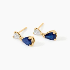 Boucles D'Oreilles Puces Porfirio Or Jaune Saphir Diamant