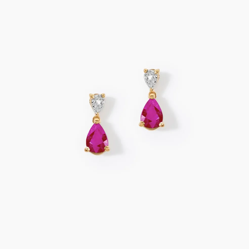 Boucles D'Oreilles Puces Porfirio Or Jaune Rubis Diamant