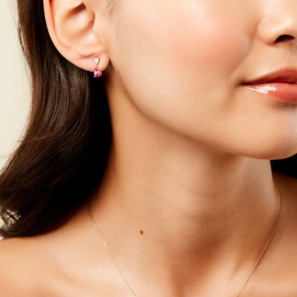 Boucles D'Oreilles Puces Porfirio Or Jaune Rubis Diamant