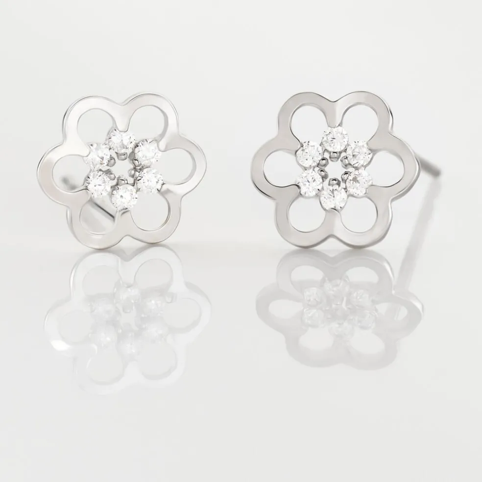 Boucles D'oreilles Puces Philine Fleur Or Blanc Oxyde De Zirconium