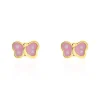 Boucles D'oreilles Puces Papillon Rose Or Jaune