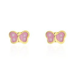 Boucles D'oreilles Puces Papillon Rose Or Jaune