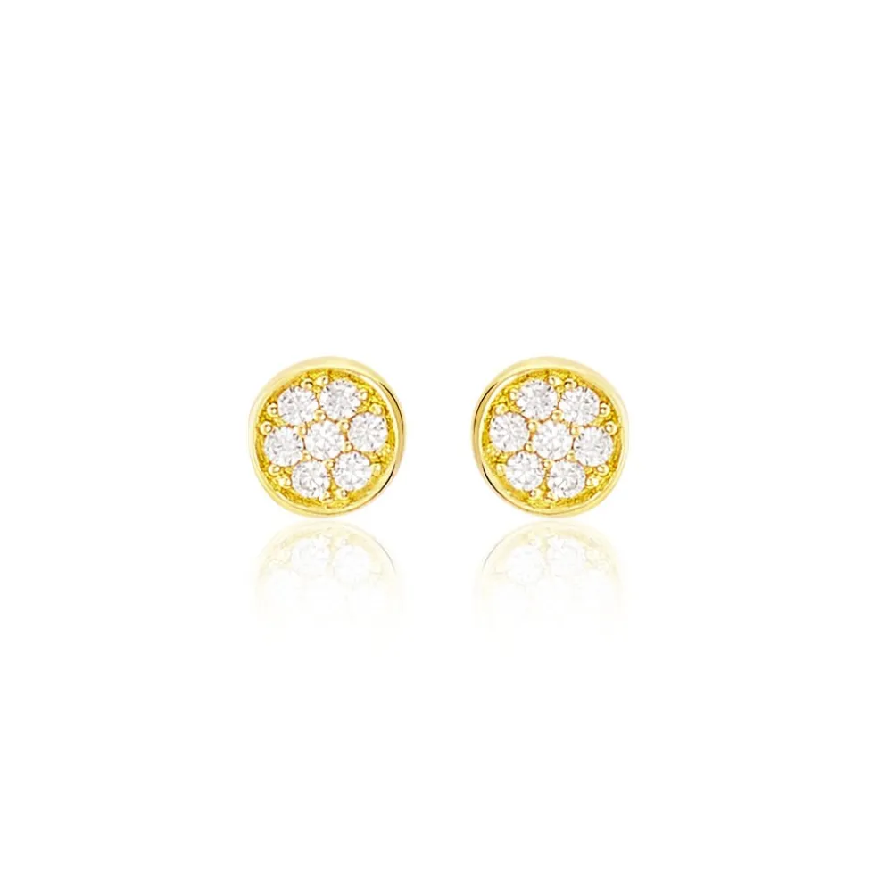 Boucles D'oreilles Puces Pastille Serti Clos Or Jaune Oxyde