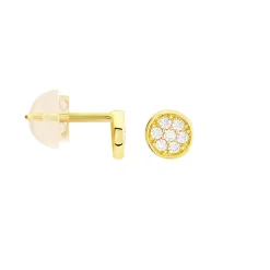 Boucles D'oreilles Puces Pastille Serti Clos Or Jaune Oxyde