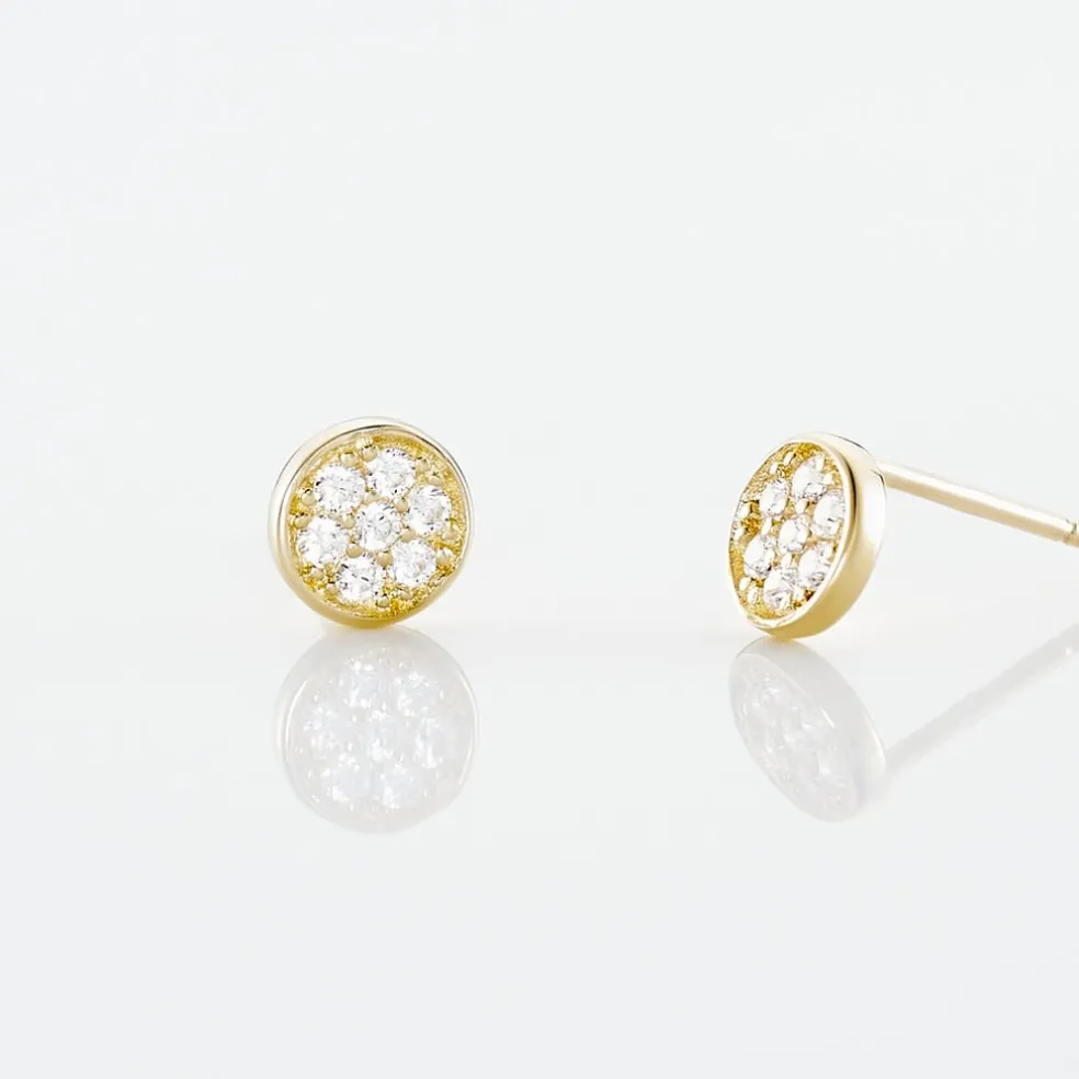 Boucles D'oreilles Puces Pastille Serti Clos Or Jaune Oxyde