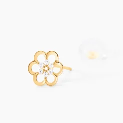 Boucles D'oreilles Puces Philine Fleur Or Jaune Oxyde De Zirconium