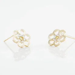 Boucles D'oreilles Puces Philine Fleur Or Jaune Oxyde De Zirconium