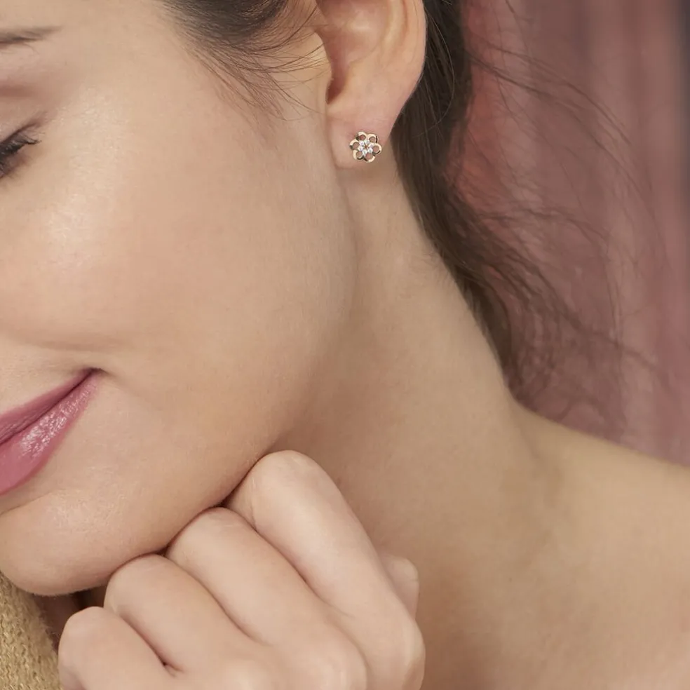Boucles D'oreilles Puces Philine Fleur Or Jaune Oxyde De Zirconium