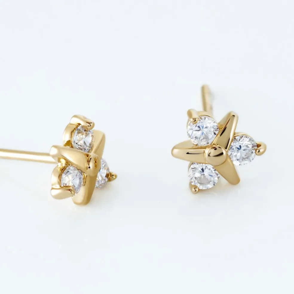 Boucles D'oreilles Puces Plaqué Or Jacinth Oxyde De Zirconium