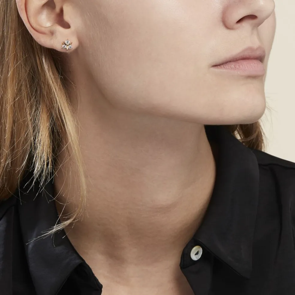 Boucles D'oreilles Puces Plaqué Or Jacinth Oxyde De Zirconium