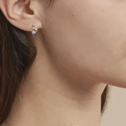 Boucles D'oreilles Puces Romance Or Blanc Oxyde De Zirconium