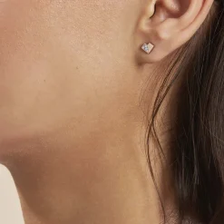 Boucles D'oreilles Puces Rossana Argent Rose Pierre De Synthese