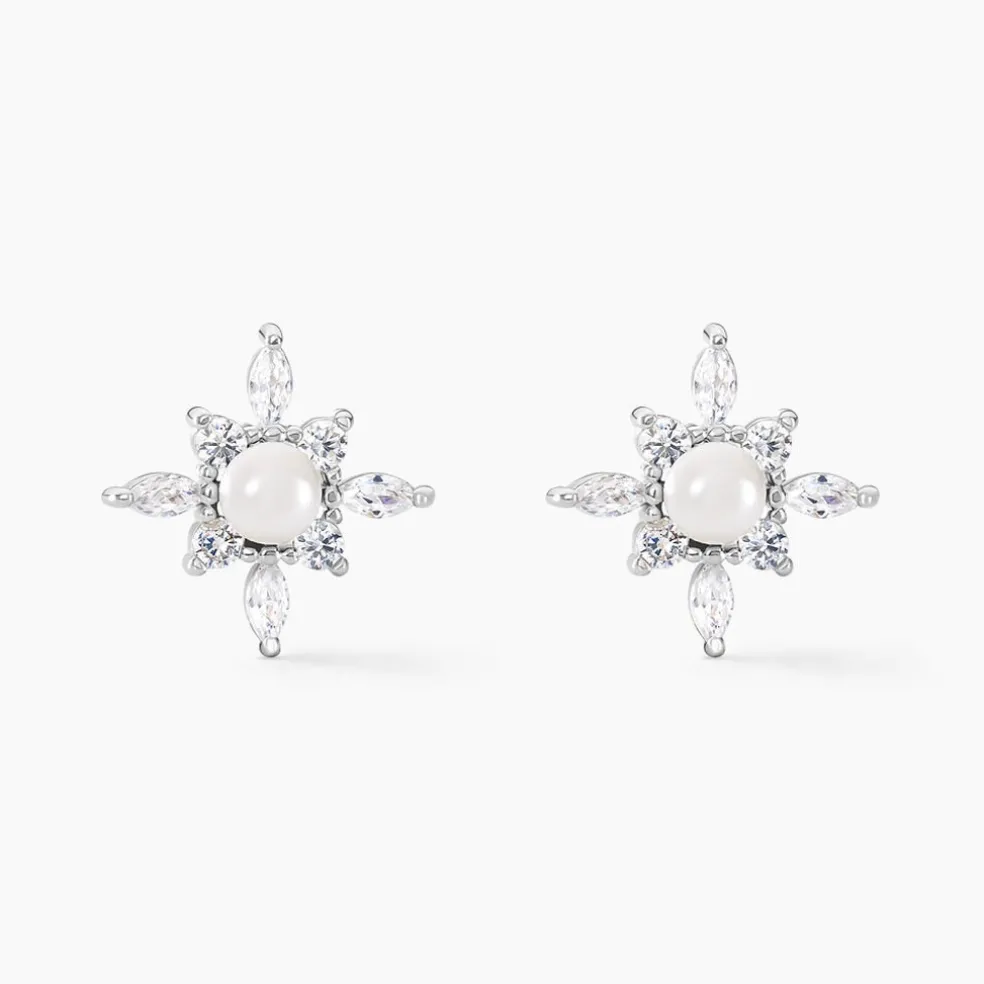 Boucles D'oreilles Puces Rhoda Argent Blanc Perle De Culture Oxyde