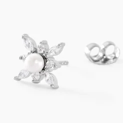 Boucles D'oreilles Puces Rhoda Argent Blanc Perle De Culture Oxyde