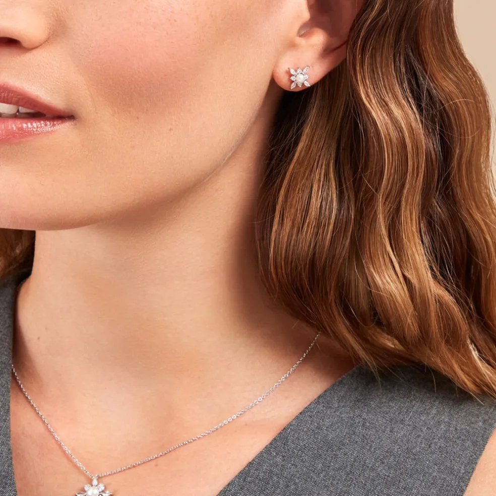 Boucles D'oreilles Puces Rhoda Argent Blanc Perle De Culture Oxyde