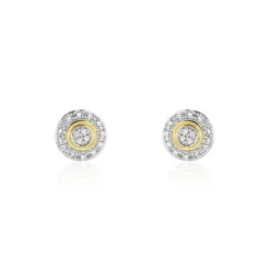 Boucles D'oreilles Puces Rosangela Or Bicolore Diamant Blanc