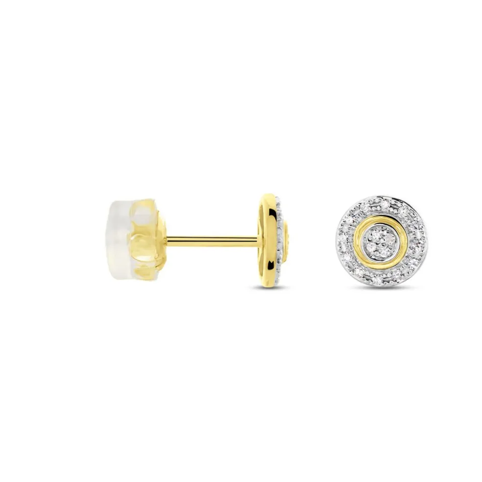 Boucles D'oreilles Puces Rosangela Or Bicolore Diamant Blanc