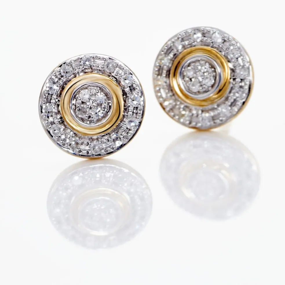 Boucles D'oreilles Puces Rosangela Or Bicolore Diamant Blanc