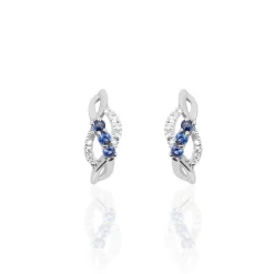 Boucles D'oreilles Puces Rosalyne Or Blanc Saphir Et Diamant