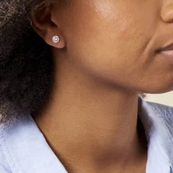 Boucles D'oreilles Puces Rosalie Or Blanc Oxyde De Zirconium