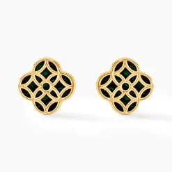 Boucles D'oreilles Puces Rosalite Or Jaune Malachite