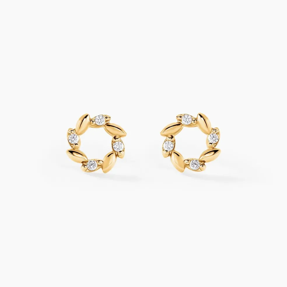 Boucles D'oreilles Puces Reed Or Jaune Oxyde De Zirconium