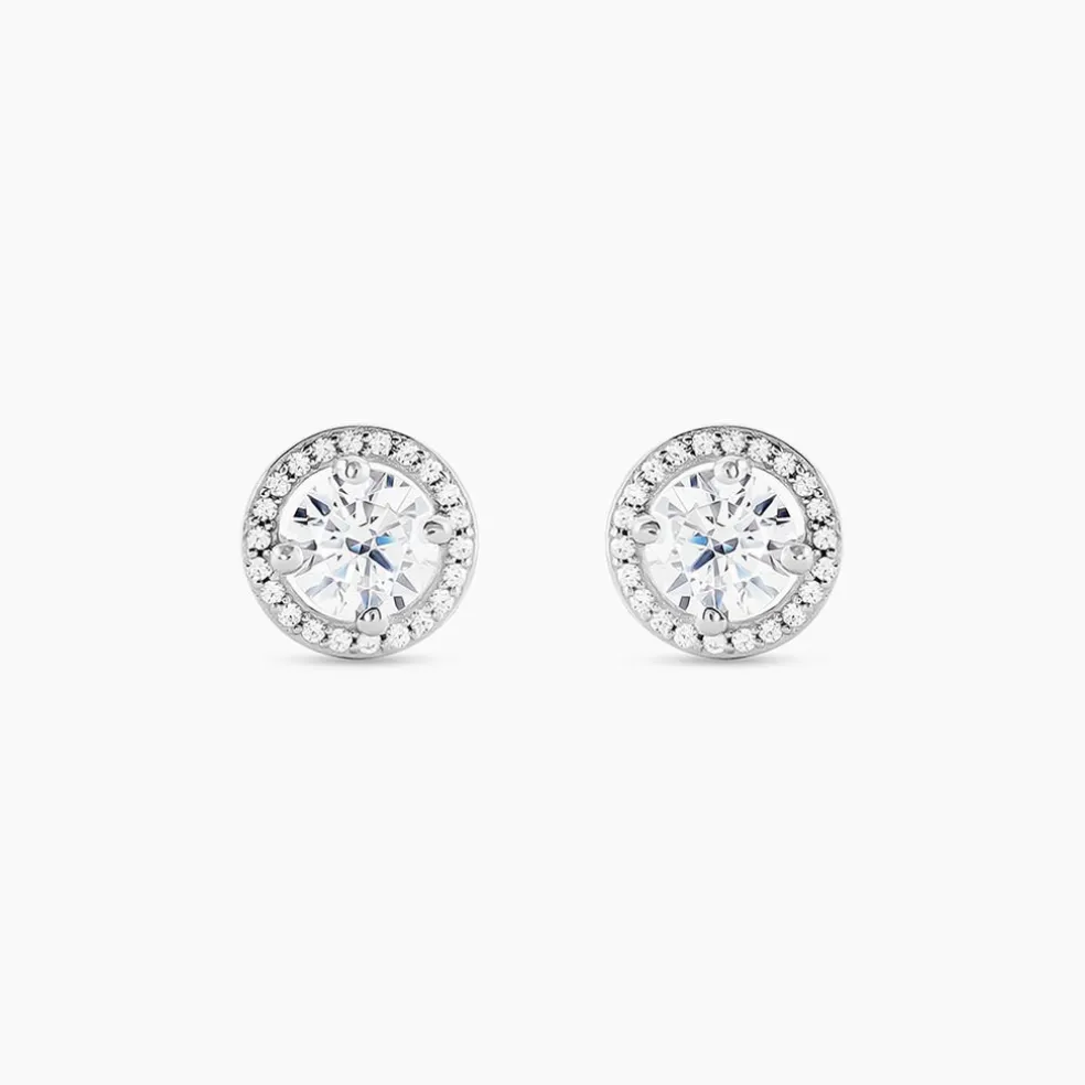 Boucles D'oreilles Puces Stelila Or Blanc Oxyde De Zirconium