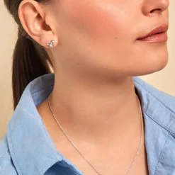 Boucles D'oreilles Puces Suna Argent Blanc Oxyde De Zirconium