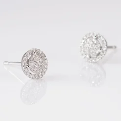 Boucles D'oreilles Puces Soleil D'hiver Or Blanc Diamant