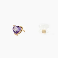 Boucles D'oreilles Puces Salona Or Jaune Amethyste Violet