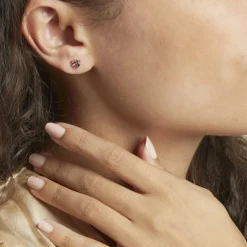 Boucles D'oreilles Puces Salona Or Jaune Amethyste Violet