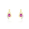 Boucles D'oreilles Puces Sagesse Or Jaune Rubis Et Diamant