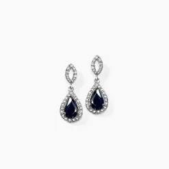 Boucles D'oreilles Puces Sissi Or Blanc Saphir Et Diamant