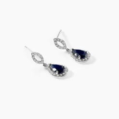 Boucles D'oreilles Puces Sissi Or Blanc Saphir Et Diamant