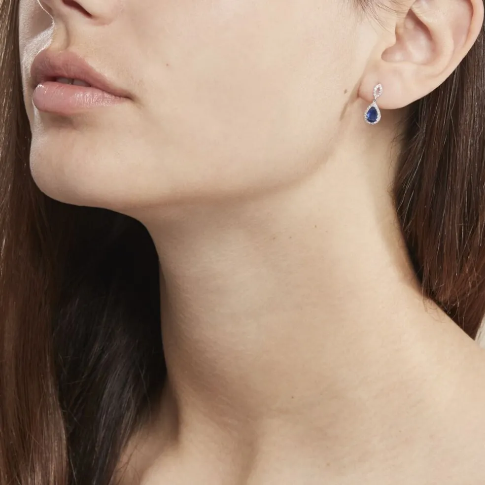 Boucles D'oreilles Puces Sissi Or Blanc Saphir Et Diamant