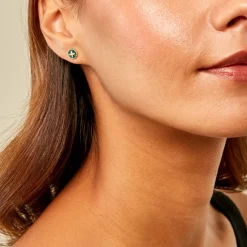 Boucles D'Oreilles Puces Talisman Or Jaune Malachite Diamant