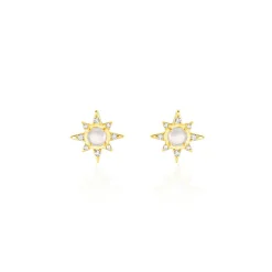 Boucles D'oreilles Puces Terry Or Jaune Calcedoine Et Oxyde