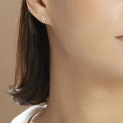 Boucles D'oreilles Puces Terry Or Jaune Calcedoine Et Oxyde