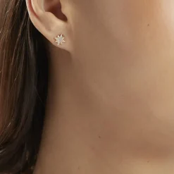 Boucles D'oreilles Puces Terry Or Jaune Calcedoine Et Oxyde