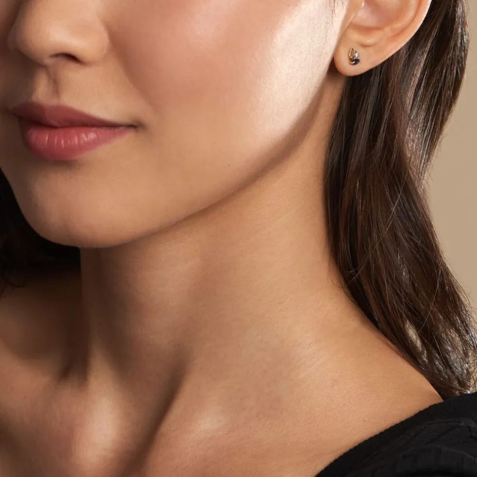 Boucles D'oreilles Puces Tameka Or Bicolore Saphir Diamant