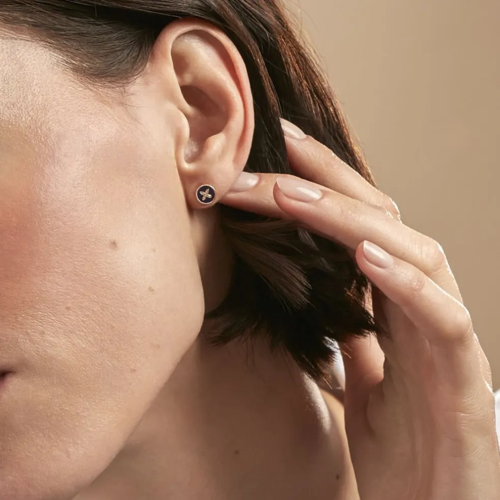 Boucles D'oreilles Puces Talisman Or Jaune Lapis Lazuli Diamant