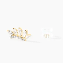 Boucles D'oreilles Puces Tiara Or Jaune Oxyde De Zirconium