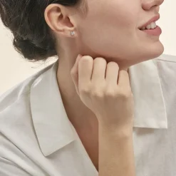 Boucles D'oreilles Puces Tya Or Blanc Topaze Et Oxyde De Zirconium