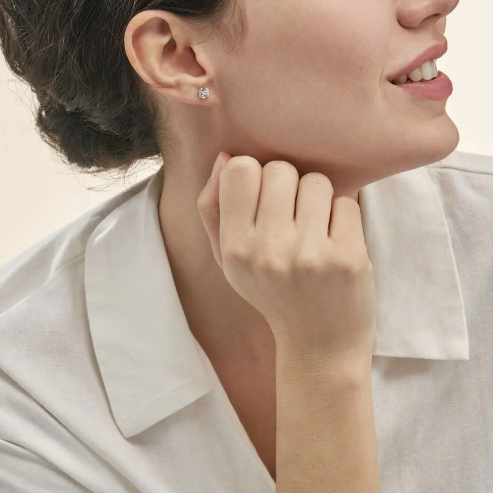 Boucles D'oreilles Puces Tya Or Blanc Topaze Et Oxyde De Zirconium